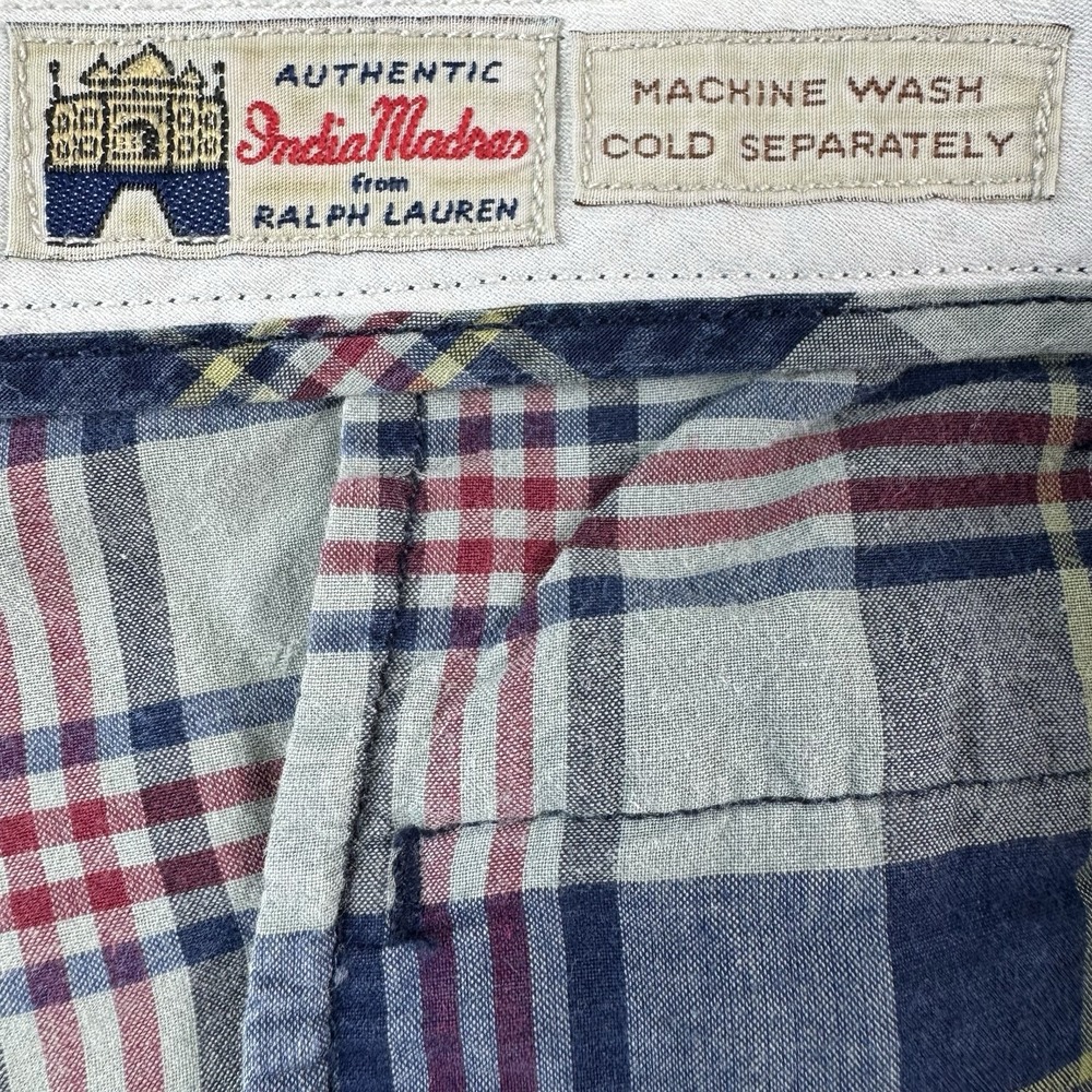 Polo Ralph Lauren Blue Red Indian Madras Check Mens Cotton Chino Short Size 42 - Picture 3 of 6